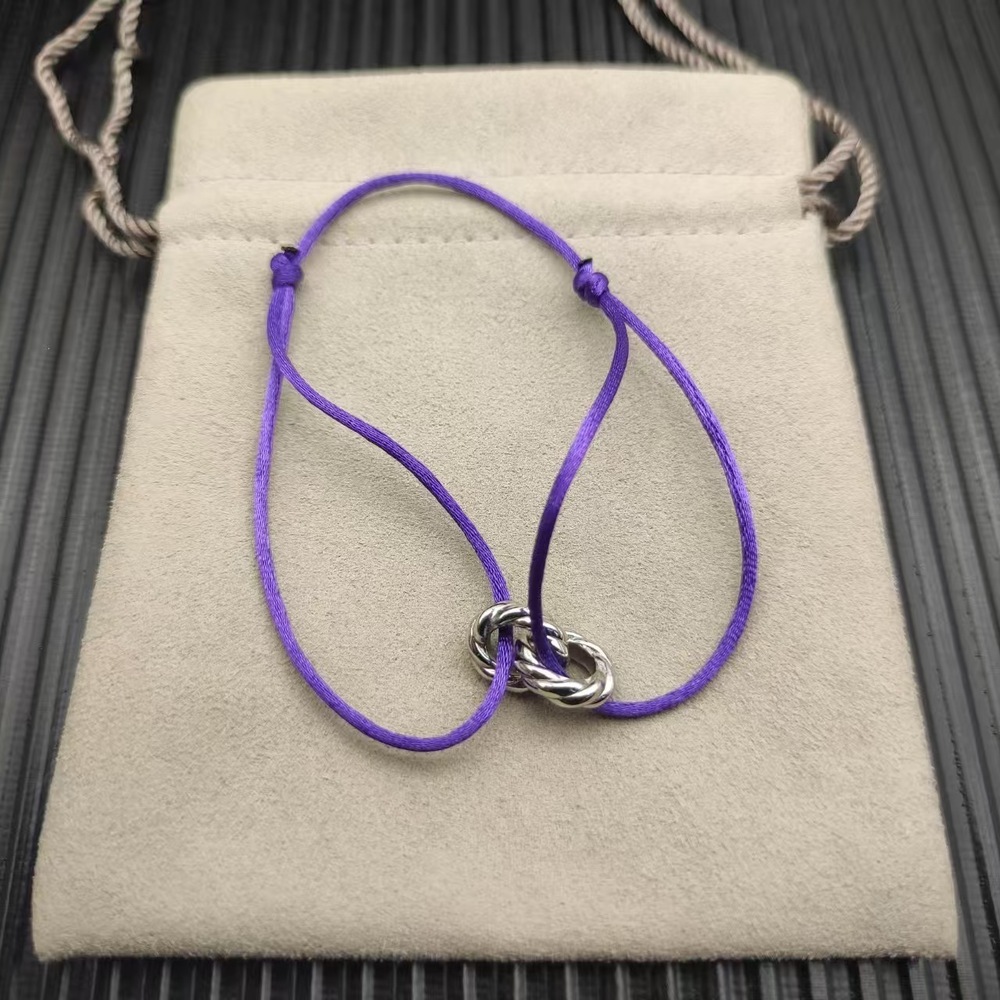 David Yurman Purple Double Ring Silver Nylon Rope Bracelet - Picture 2 of 5